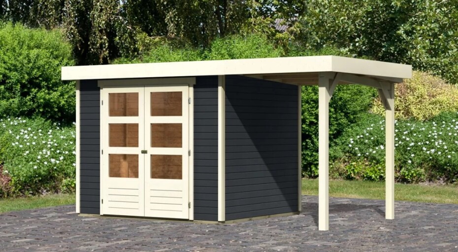 Dřevěný domek KARIBU ASKOLA 3 + přístavek 150 cm (38660) antracit LG3229 - main (2)