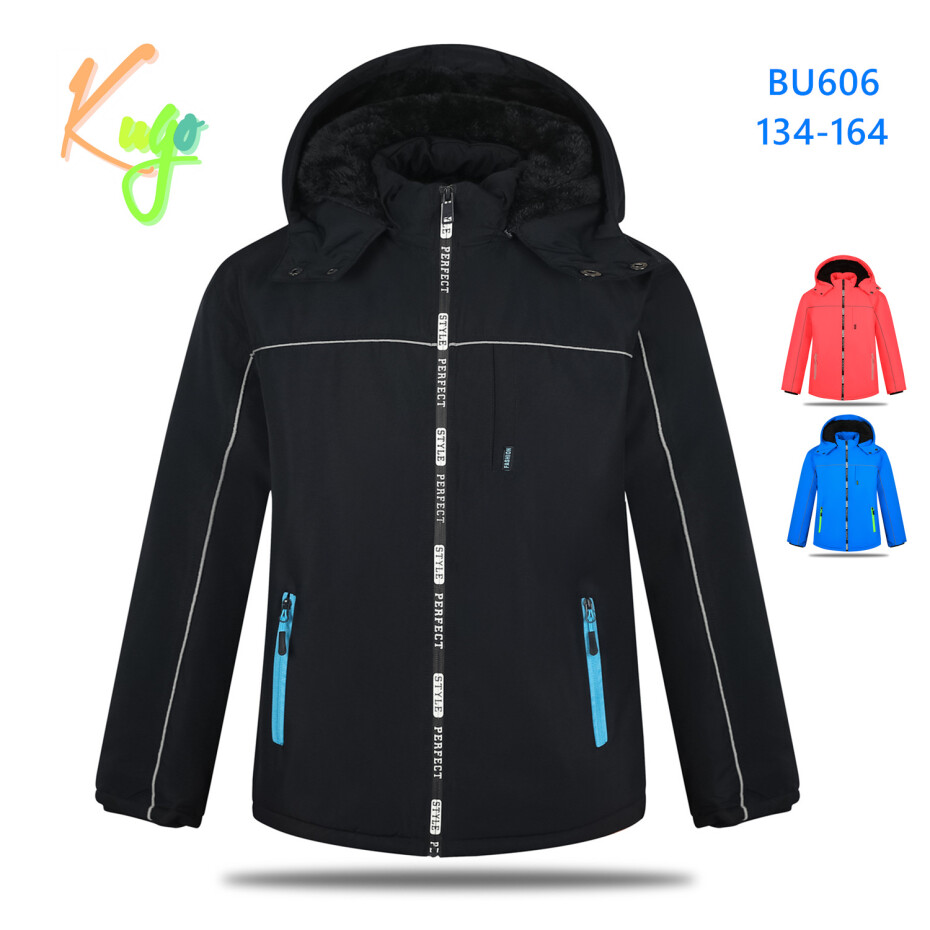 Dívčí zimní bunda - KUGO BU606, neonově lososová Barva: Lososová, Velikost: 164 - main (1)