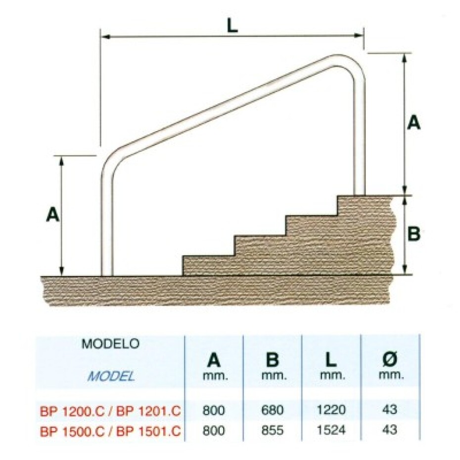 VágnerPool zábradlí ke schodům, výška 660 mm, pevná příruba - main (1)