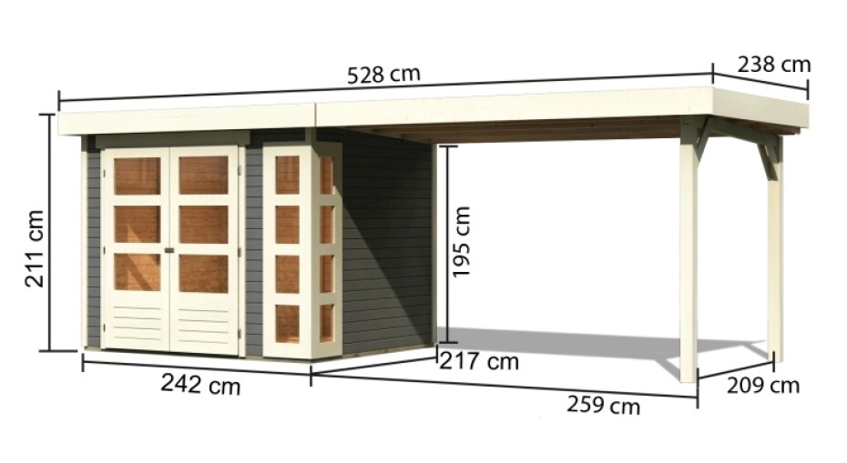 Dřevěný domek KARIBU KERKO 3 + přístavek 280 cm (82937) šedý LG2959 - main (1)