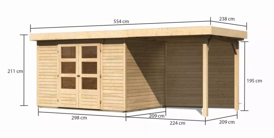 Dřevěný domek KARIBU ASKOLA 4 + přístavek 240 cm včetně zadní stěny (9177) natur LG3258 - main (1)