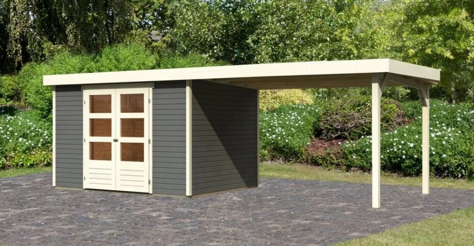 Dřevěný domek KARIBU ASKOLA 5 + přístavek 280 cm (9159) šedý LG3197 - main (2)