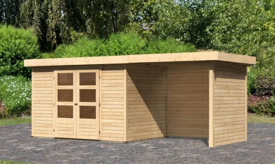 Dřevěný domek KARIBU ASKOLA 4 + přístavek 240 cm včetně zadní a boční stěny (77732) natur LG3261 - main (2)