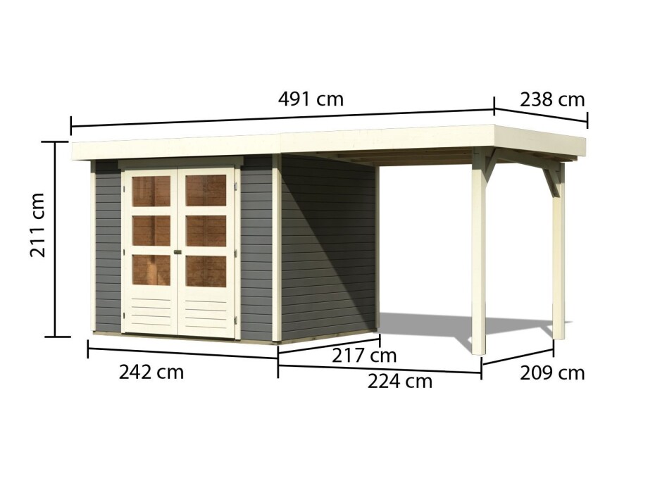 Dřevěný domek KARIBU ASKOLA 3 + přístavek 240 cm (82905) šedý LG1765 - main (1)