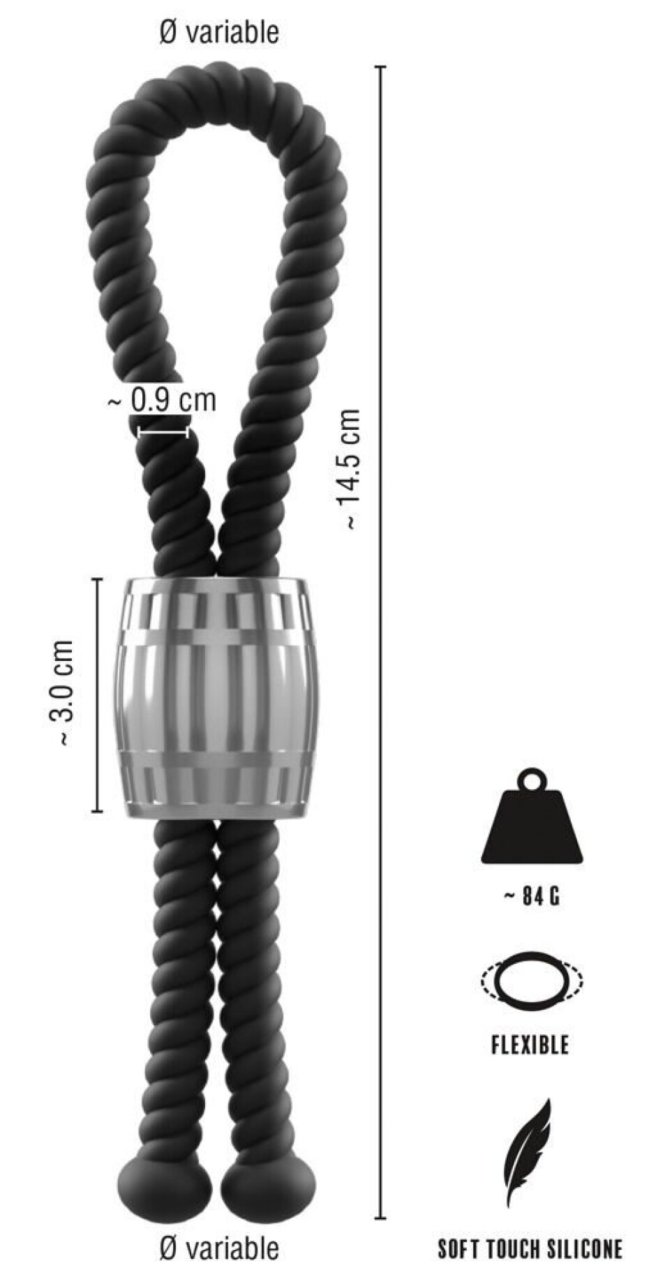 Rebel Heavy Rope Cock Strap Black - main (3)