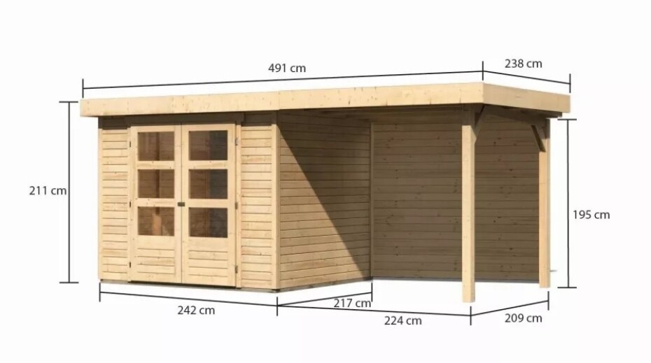 Dřevěný domek KARIBU ASKOLA 3 + přístavek 240 cm včetně zadní stěny (9170) natur LG3231 - main (1)
