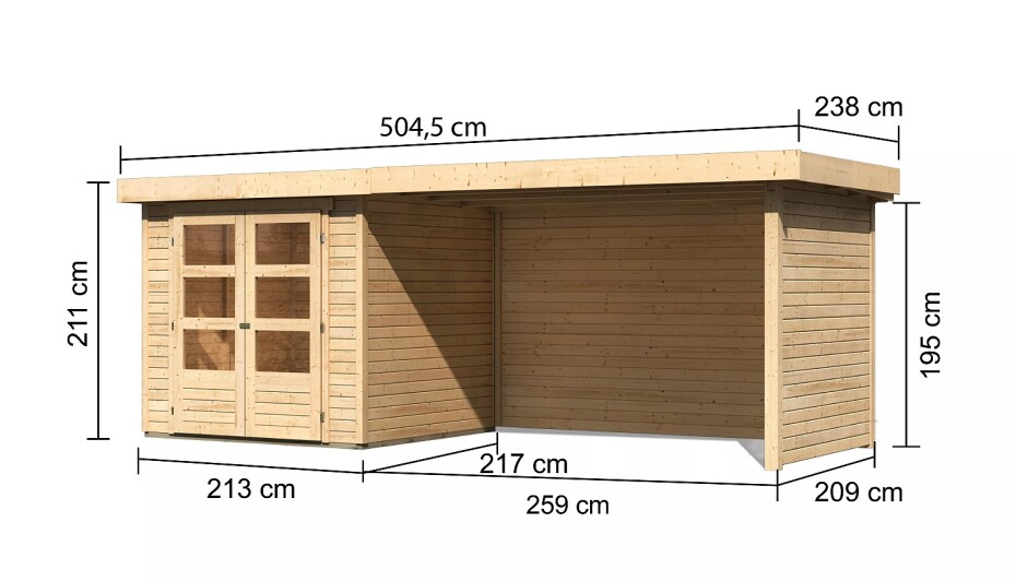 Dřevěný domek KARIBU ASKOLA 2 + přístavek 280 cm včetně zadní a boční stěny (77724) natur LG3221 - main (1)