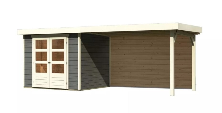 Dřevěný domek KARIBU ASKOLA 3 + přístavek 280 cm včetně zadní stěny (9174) šedý LG3238 - main (0)