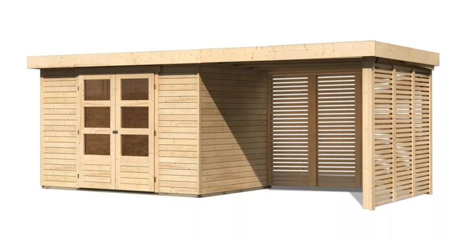 Dřevěný domek KARIBU ASKOLA 4 + přístavek 280 cm včetně zadní a boční stěny (9182) natur LG3274 - main (0)