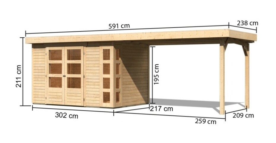 Dřevěný domek KARIBU KERKO 4 + přístavek 280 cm (82944) natur LG2975 - main (1)