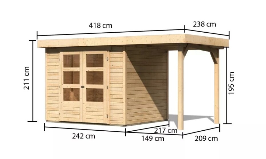 Dřevěný domek KARIBU ASKOLA 3 + přístavek 150 cm (23491) natur LG3227 - main (1)