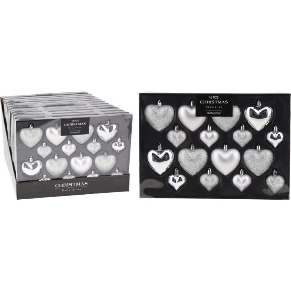 HOMESTYLING Vánoční ozdoby srdce sada 16 ks stříbrná KO-CAN302810 - main (0)