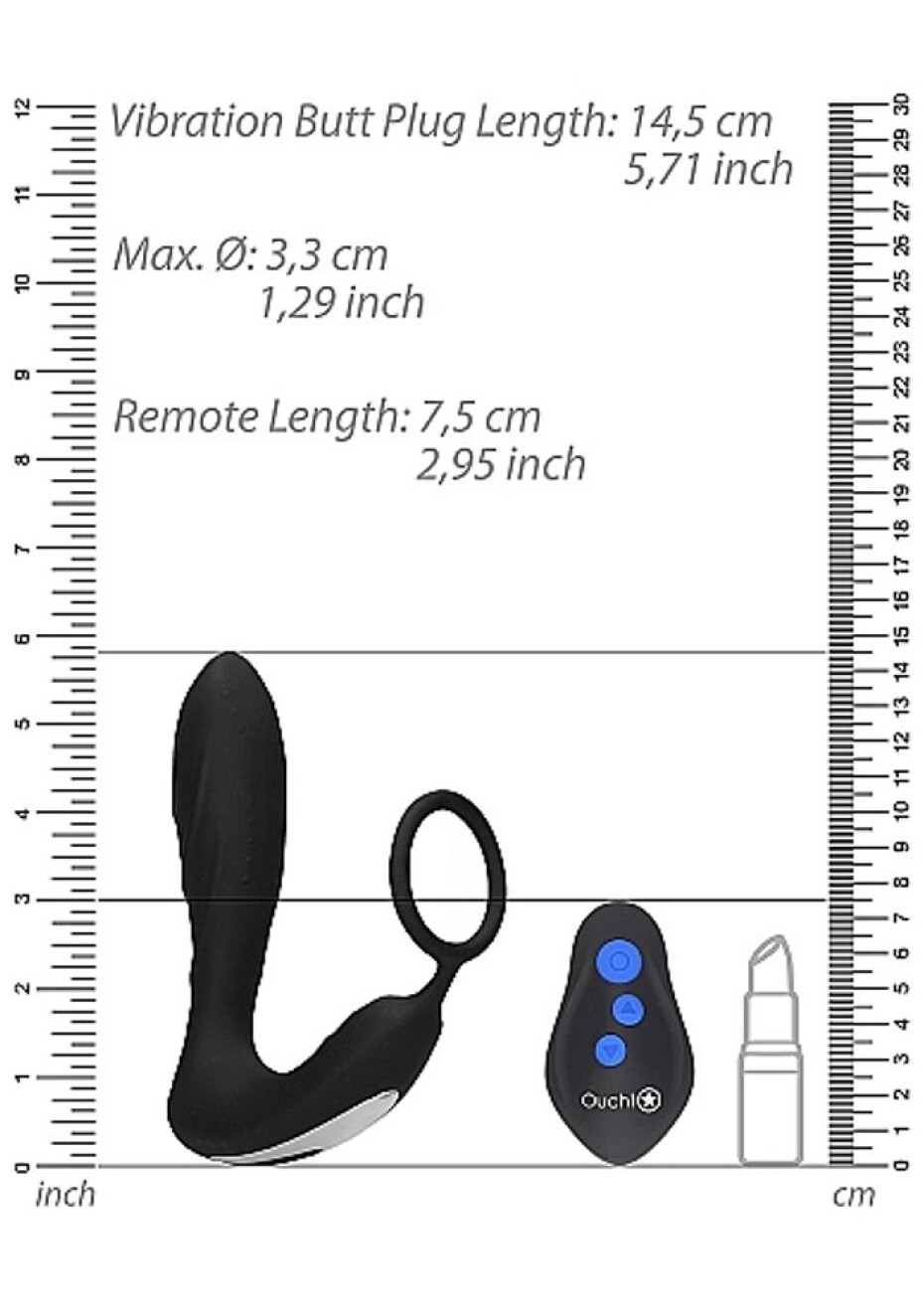 Ouch! E-stim & Vibration Butt Plug with Remote Black - main (3)