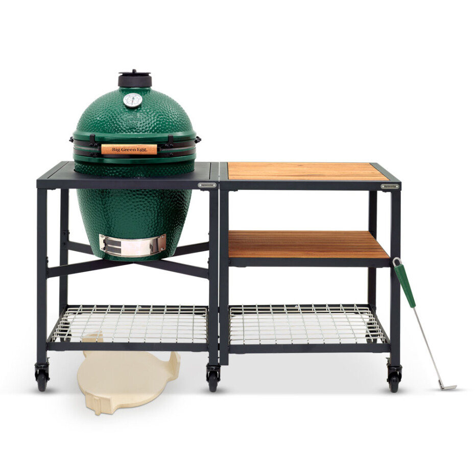 Gril na dřevěné uhlí L 46 cm,  + pojízdný stůl + ConvEGGtor + pohrabáč, zelená, Big Green Egg - main (0)