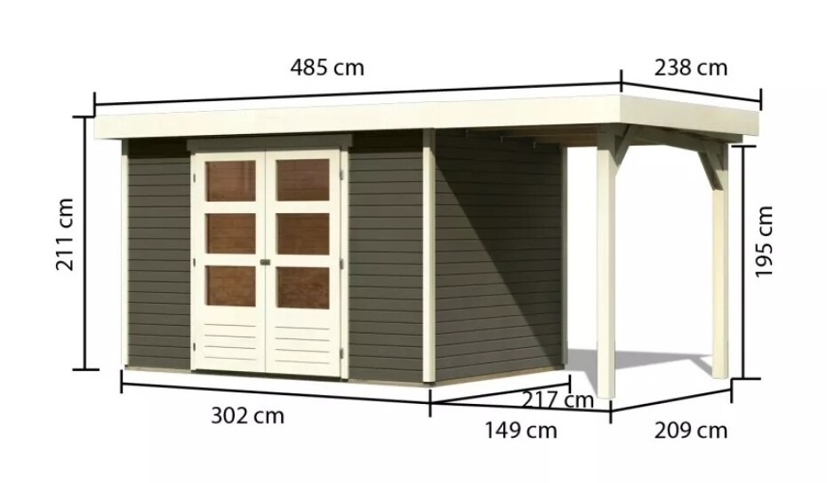 Dřevěný domek KARIBU ASKOLA 4 + přístavek 150 cm (23499) šedý LG3256 - main (1)