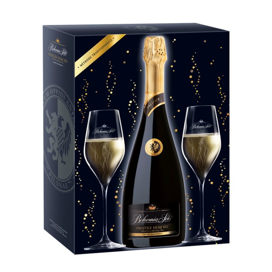 Bohemia Sekt Prestige demi sec + 2 sklenky, dárkové balení - main (0)