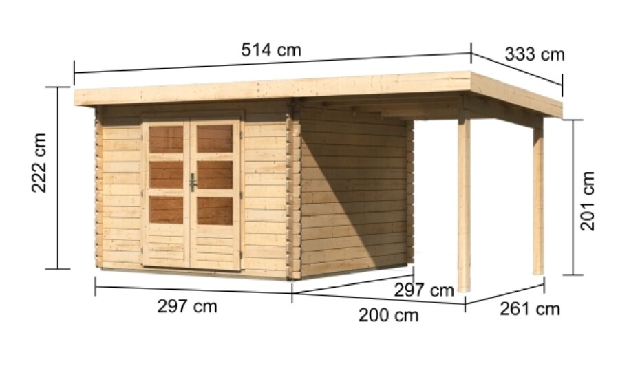 Dřevěný domek KARIBU BASTRUP 5 + přístavek 200 cm (73990) natur LG2900 - main (1)