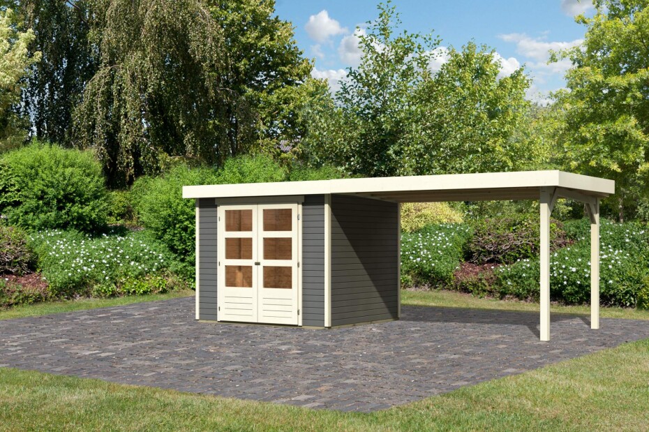 Dřevěný domek KARIBU ASKOLA 3 + přístavek 280 cm (82924) šedý LG1769 - main (2)