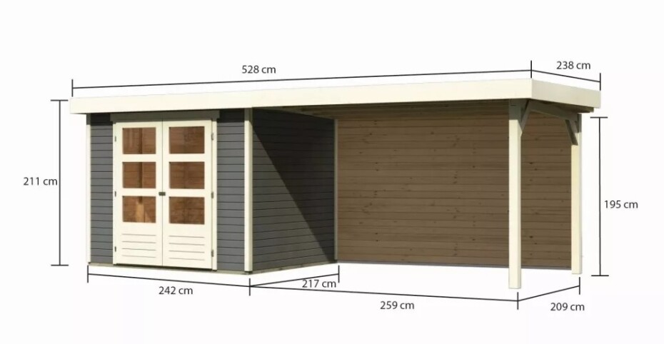 Dřevěný domek KARIBU ASKOLA 3 + přístavek 280 cm včetně zadní stěny (9174) šedý LG3238 - main (1)