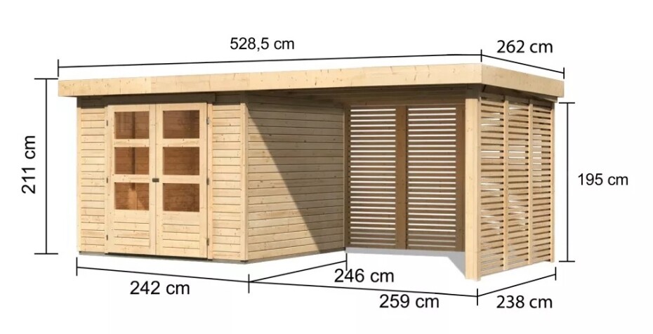 Dřevěný domek KARIBU ASKOLA 3,5 + přístavek 280 cm včetně zadní a boční stěny (9152) natur LG3254 - main (1)