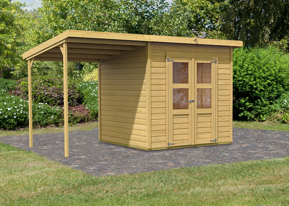 Dřevěný domek KARIBU MERSEBURG 4 + přístavek 166 cm (68765) natur LG1751 - main (2)