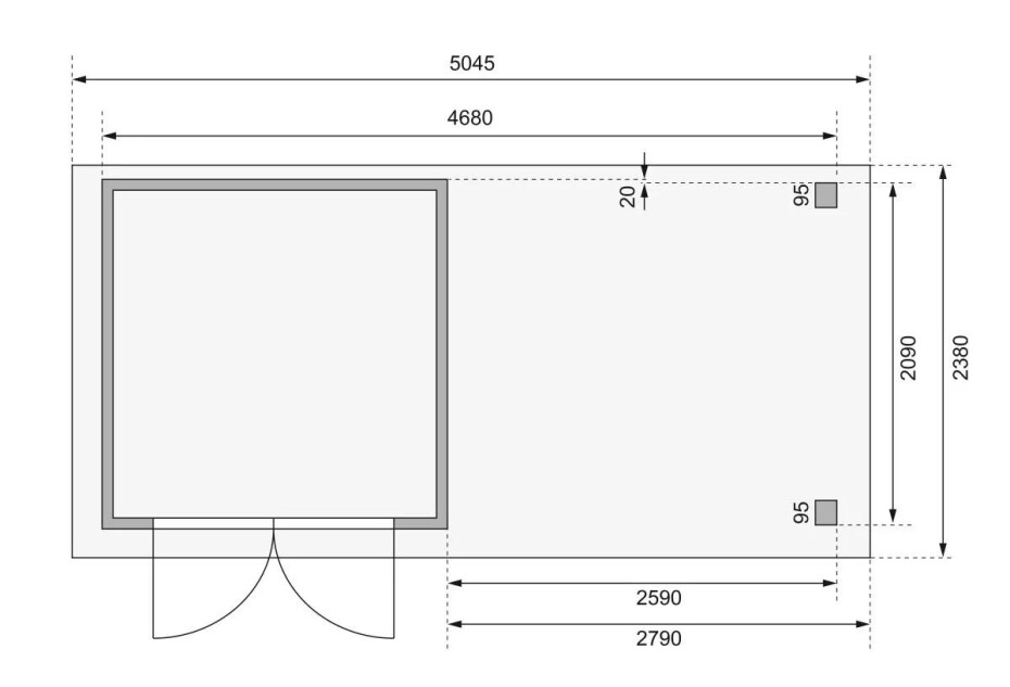 Dřevěný domek KARIBU ASKOLA 2 + přístavek 280 cm včetně zadní stěny (9168) šedý LG3219 - main (3)