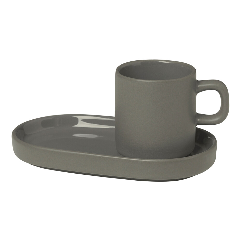 Hrnek na espresso MIO, sada 2 ks, s podtácky, cínová, Blomus - main (1)
