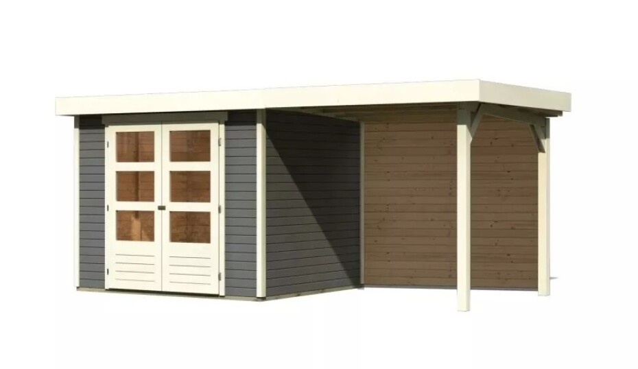 Dřevěný domek KARIBU ASKOLA 3 + přístavek 240 cm včetně zadní stěny (9171) šedý LG3232 - main (0)