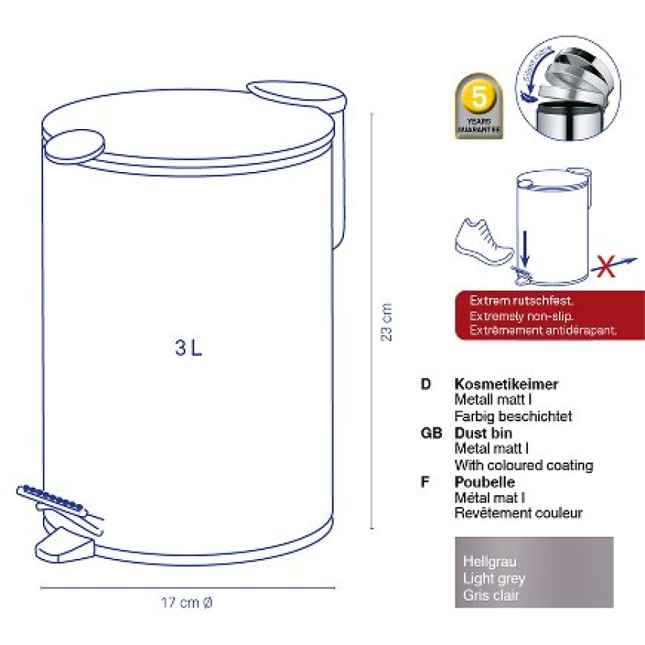 KELA Kosmetický koš 3 l MATS šedá KL-23610 - main (6)