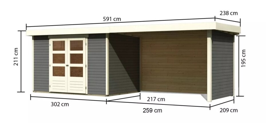 Dřevěný domek KARIBU ASKOLA 4 + přístavek 280 cm včetně zadní a boční stěny (92074) šedý LG3272 - main (1)