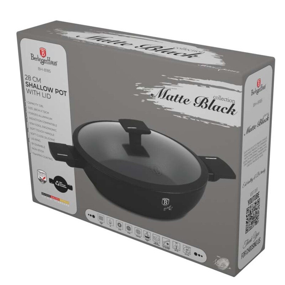 BERLINGERHAUS Pánev hluboká s titanovým povrchem a poklicí 28 cm Matte Black Collection BH-8185 - main (1)