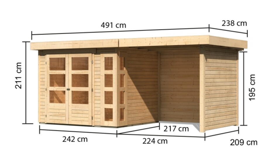 Dřevěný domek KARIBU KERKO 3 + přístavek 240 cm včetně zadní a boční stěny (82934) natur LG2956 - main (1)