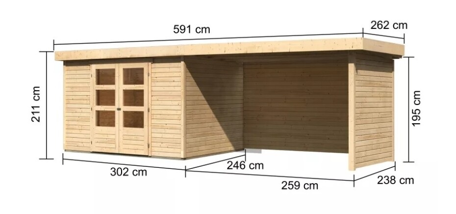 Dřevěný domek KARIBU ASKOLA 5 + přístavek 280 cm včetně zadní a boční stěny (77737) natur LG3282 - main (1)