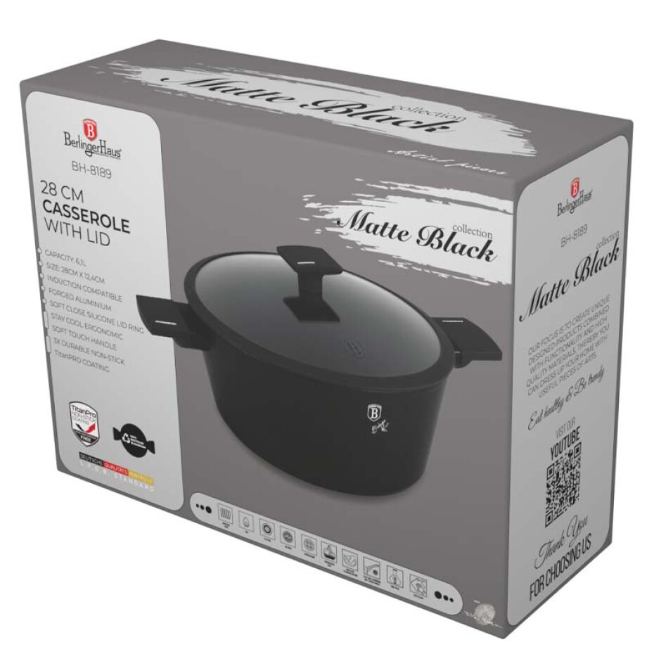 BERLINGERHAUS Kastrol s titanovým povrchem a poklicí 28 cm Matte Black Collection BH-8189 - main (1)