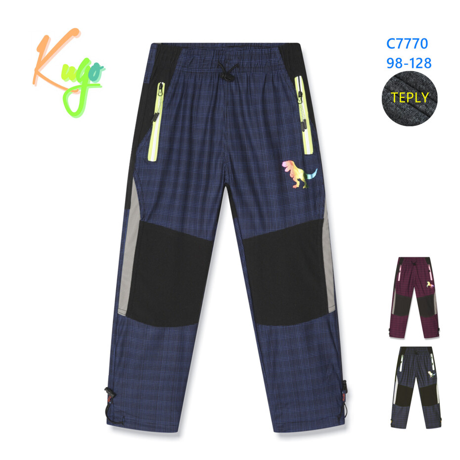 Chlapecké zateplené outdoorové kalhoty - KUGO C7770, šedá/ tyrkysové zipy Barva: Šedá, Velikost: 116 - main (9)