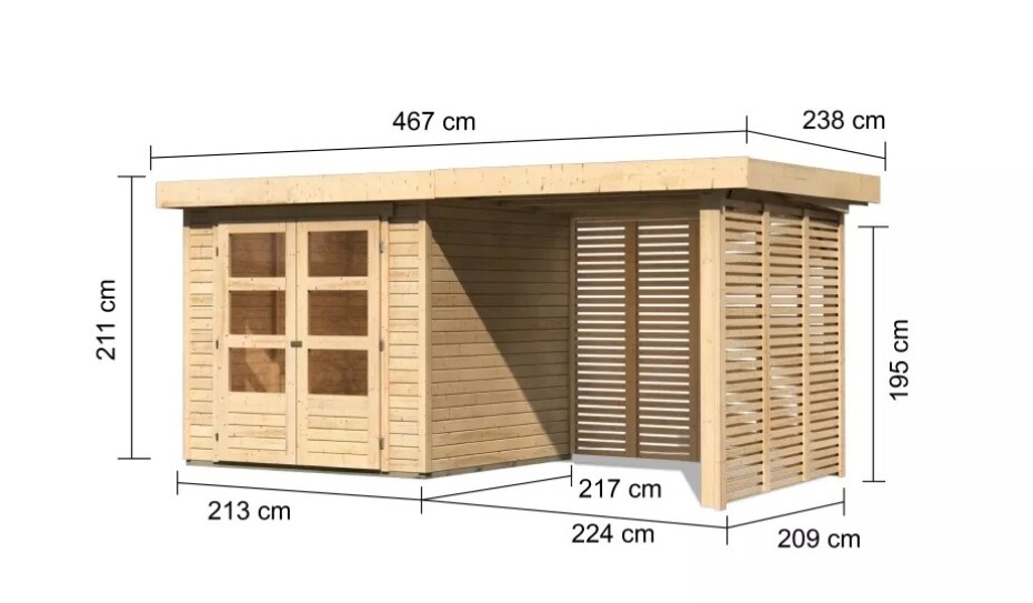 Dřevěný domek KARIBU ASKOLA 2 + přístavek 240 cm včetně zadní a boční stěny (9166) natur LG3216 - main (1)