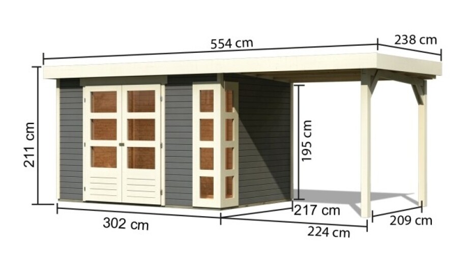 Dřevěný domek KARIBU KERKO 4 + přístavek 240 cm (82941) šedý LG2969 - main (1)