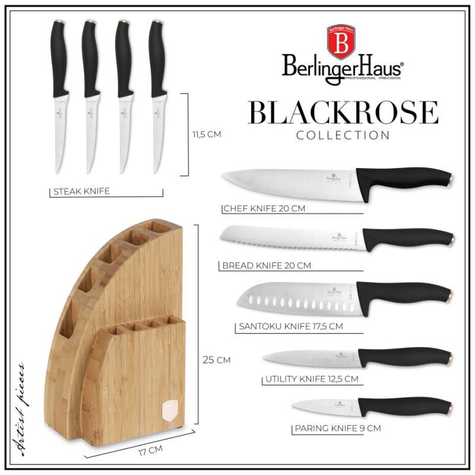 BERLINGERHAUS Sada nožů se stojanem BAMBOO 10 ks Black Rose Collection BH-2760 - main (4)