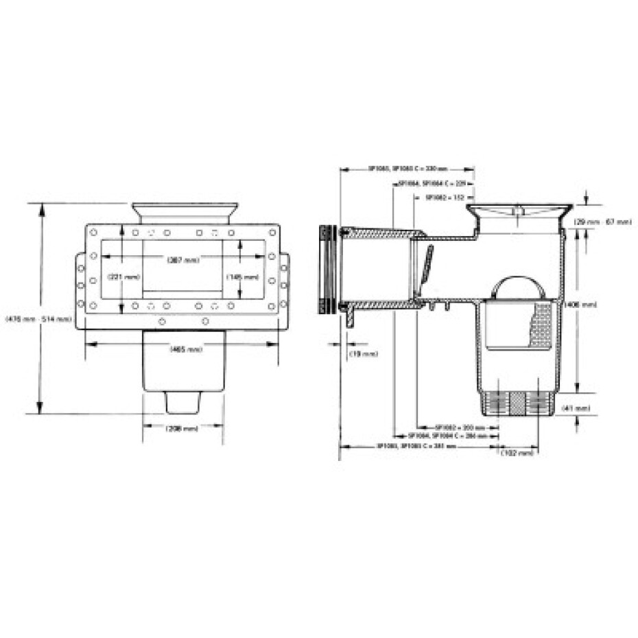 Hayward bazénový skimmer sání 400 mm x 200 mm, pro fólie, bez vak. kotouče - main (1)