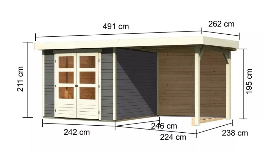 Dřevěný domek KARIBU ASKOLA 3,5 + přístavek 240 cm včetně zadní stěny (9145) šedý LG3244 - main (1)
