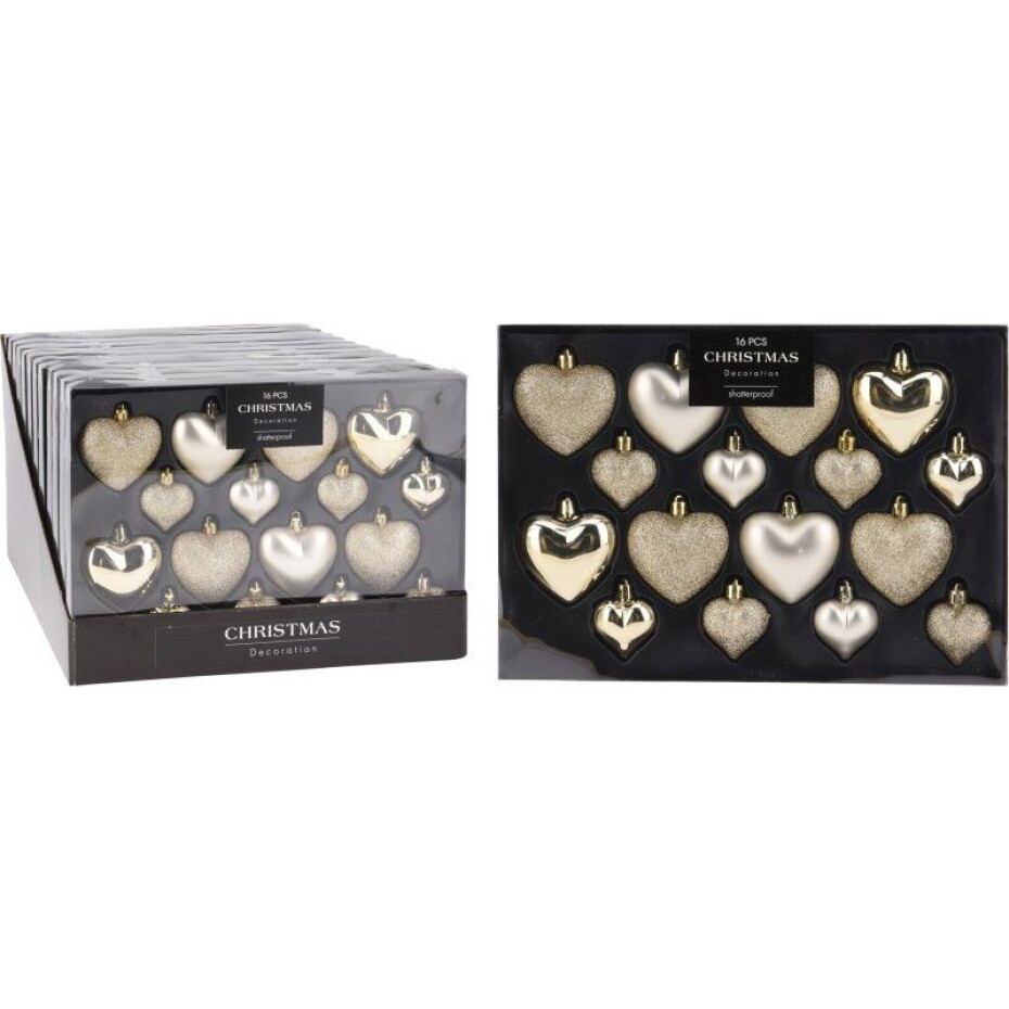 HOMESTYLING Vánoční ozdoby srdce sada 16 ks šampaň KO-CAN302850 - main (0)