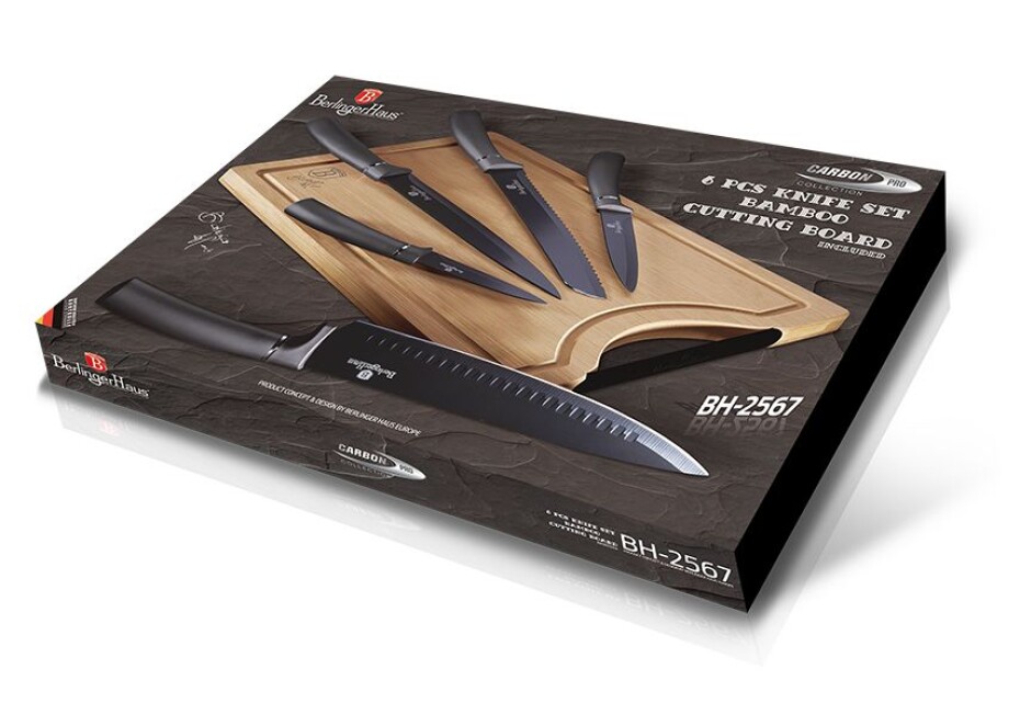 BERLINGERHAUS Sada nožů s nepřilnavým povrchem + prkénko 6 ks Carbon PRO Line BH-2567 - main (2)