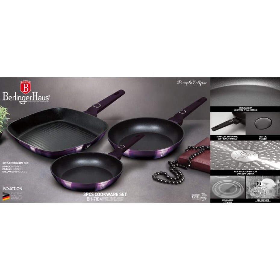 BERLINGERHAUS Sada pánví s titanovým povrchem 3 ks Purple Eclipse Collection steak BH-7104 - main (2)