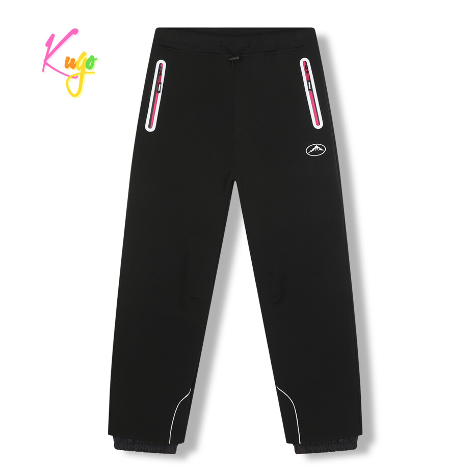 Dívčí softshellové kalhoty, zateplené - KUGO HK5623, černá / růžové zipy Barva: Černá, Velikost: 146 - main (0)