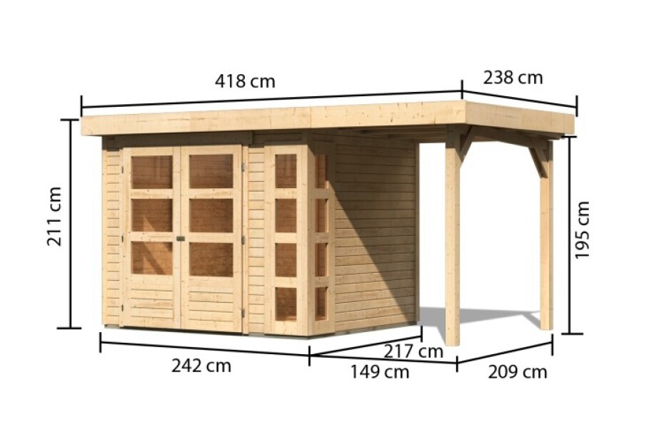 Dřevěný domek KARIBU KERKO 3 + přístavek 150 cm (23507) natur LG2950 - main (1)