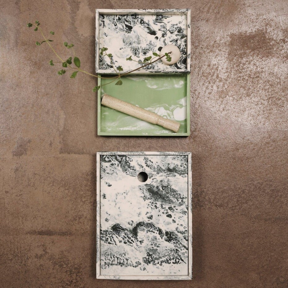 Úložný box MIST 15 x 10 cm, bílá / zelená, pryskyřice, ferm LIVING - main (2)
