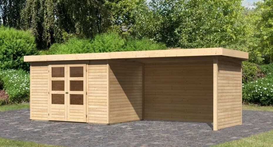 Dřevěný domek KARIBU ASKOLA 4 + přístavek 280 cm včetně zadní a boční stěny (77734) natur LG3271 - main (2)