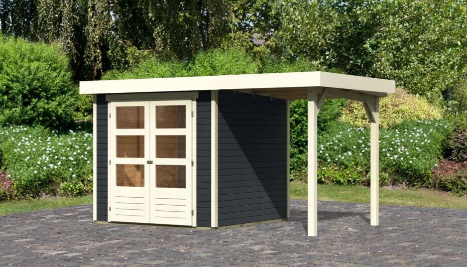 Dřevěný domek KARIBU ASKOLA 2 + přístavek 150 cm (38653) antracit LG3207 - main (2)