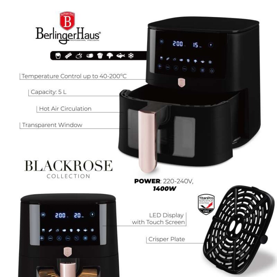 BERLINGERHAUS Horkovzdušná fritéza digitální 5 l Black Rose Collection BH-9488 - main (3)
