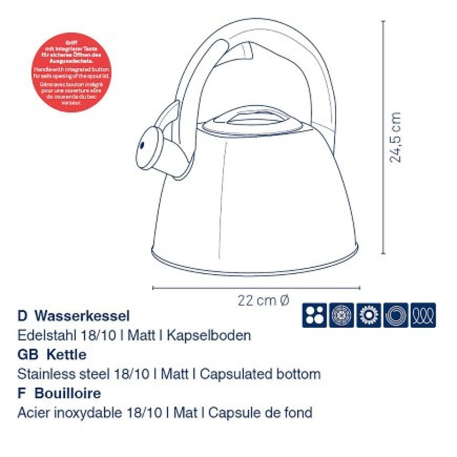 KELA Konvice pískací Vitus nerez 2,4 l, černá matná KL-12079 - main (2)
